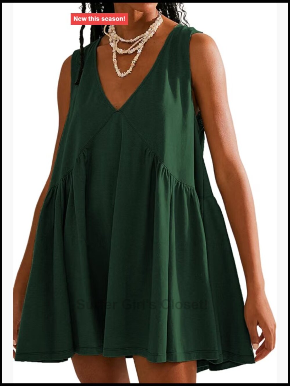 Sleeveless Babydoll Mini Dress V-Neck Loose Sundress with Pockets